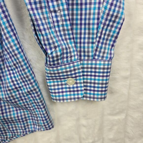 Johnnie O Men's Blue Plaid Button Up Dress Shirt Logo Size L - Picture 6 of 12